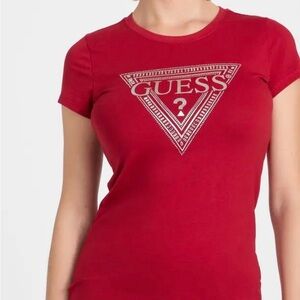 Guess Women's Red Logo Short Sleeve Tee